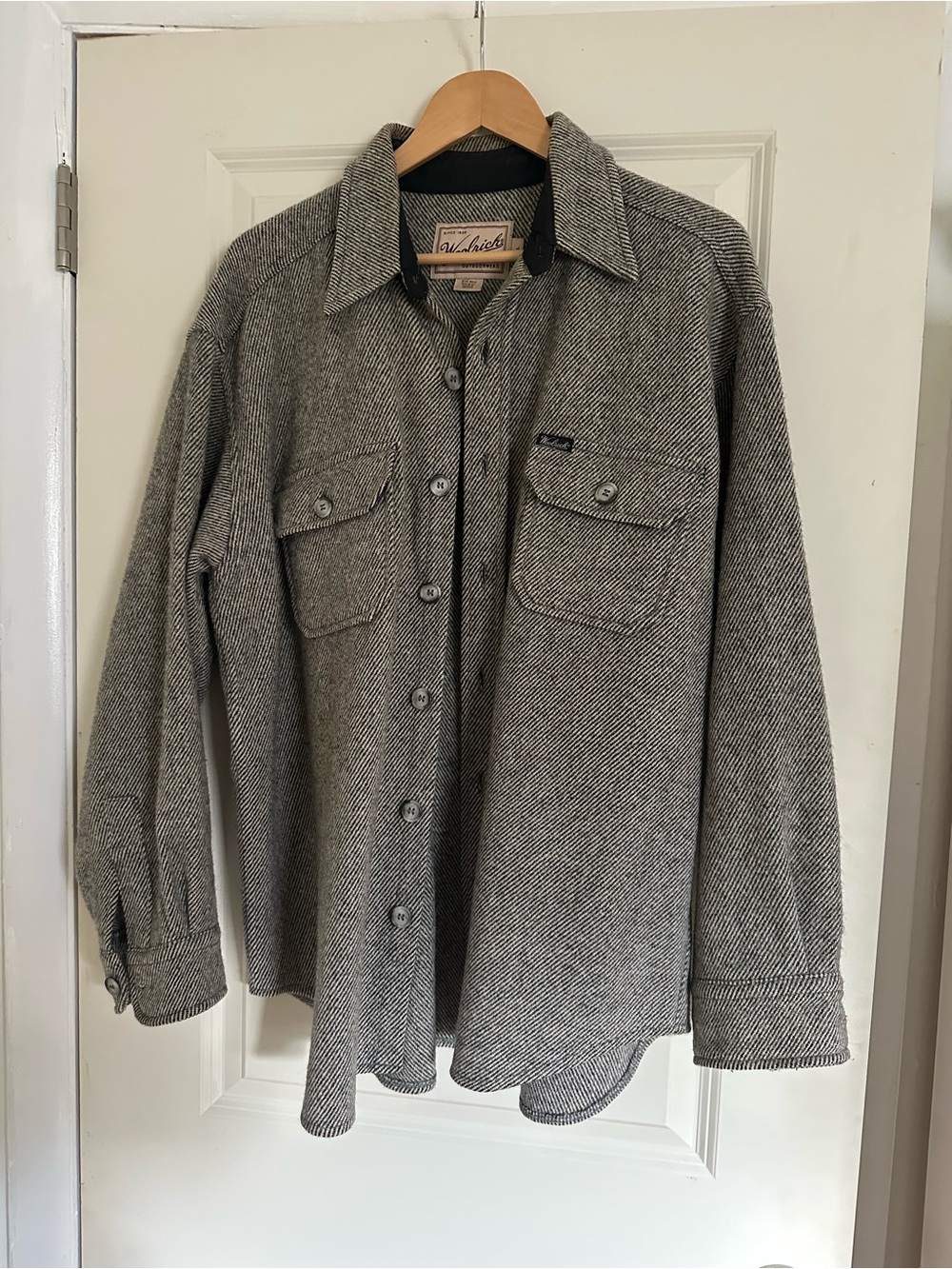Woolrich Gray Herringbone Wool-Blend Shirt Jacket